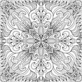 Square mandala with hand drawn folk style floral ornaments for coloring, vector, coloring book pages